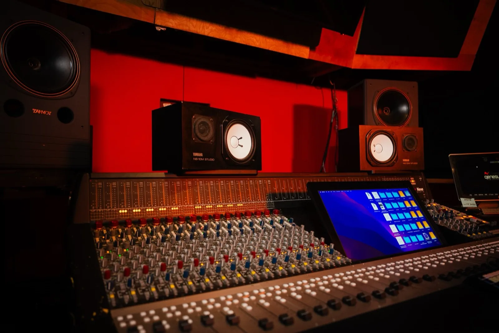 Inside the Goldstar room at SugarHill, the Neve console against the red live room
